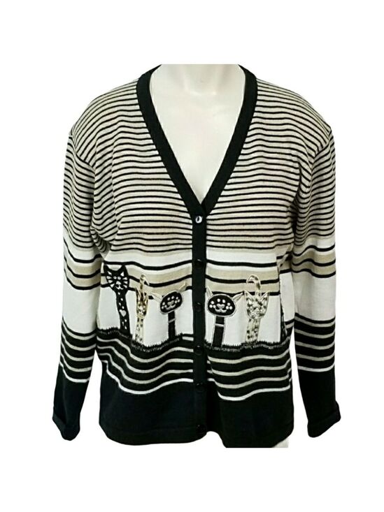 Vintage Sweaters - VINTAGE knit Kitten / cat lady Cardigan sweater